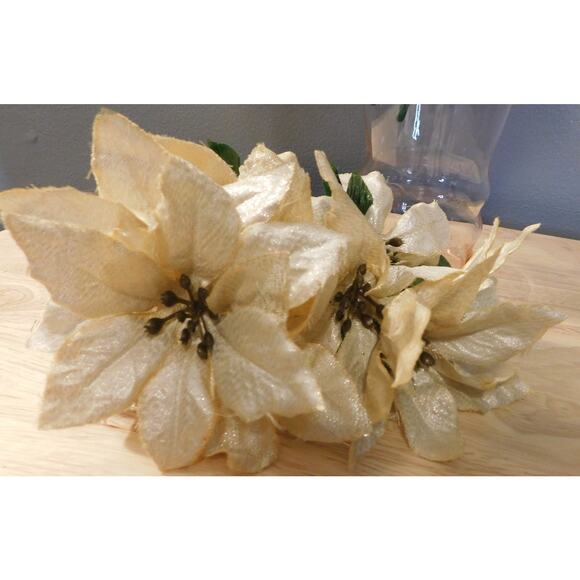 Ashland 9"Gold Sparkle Poinsettia Flower Picks Set of 10. New With Tags - Picture 5 of 5